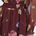 SIXDO G-Wine Floral Voile Flared Dress for Women